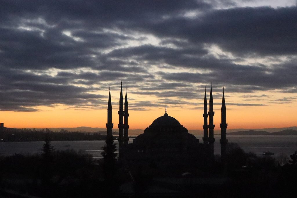 view, istanbul, tourism, dusk, sunset, travel, city, minarets, dome, sultan ahmet mosque, nature, sky
